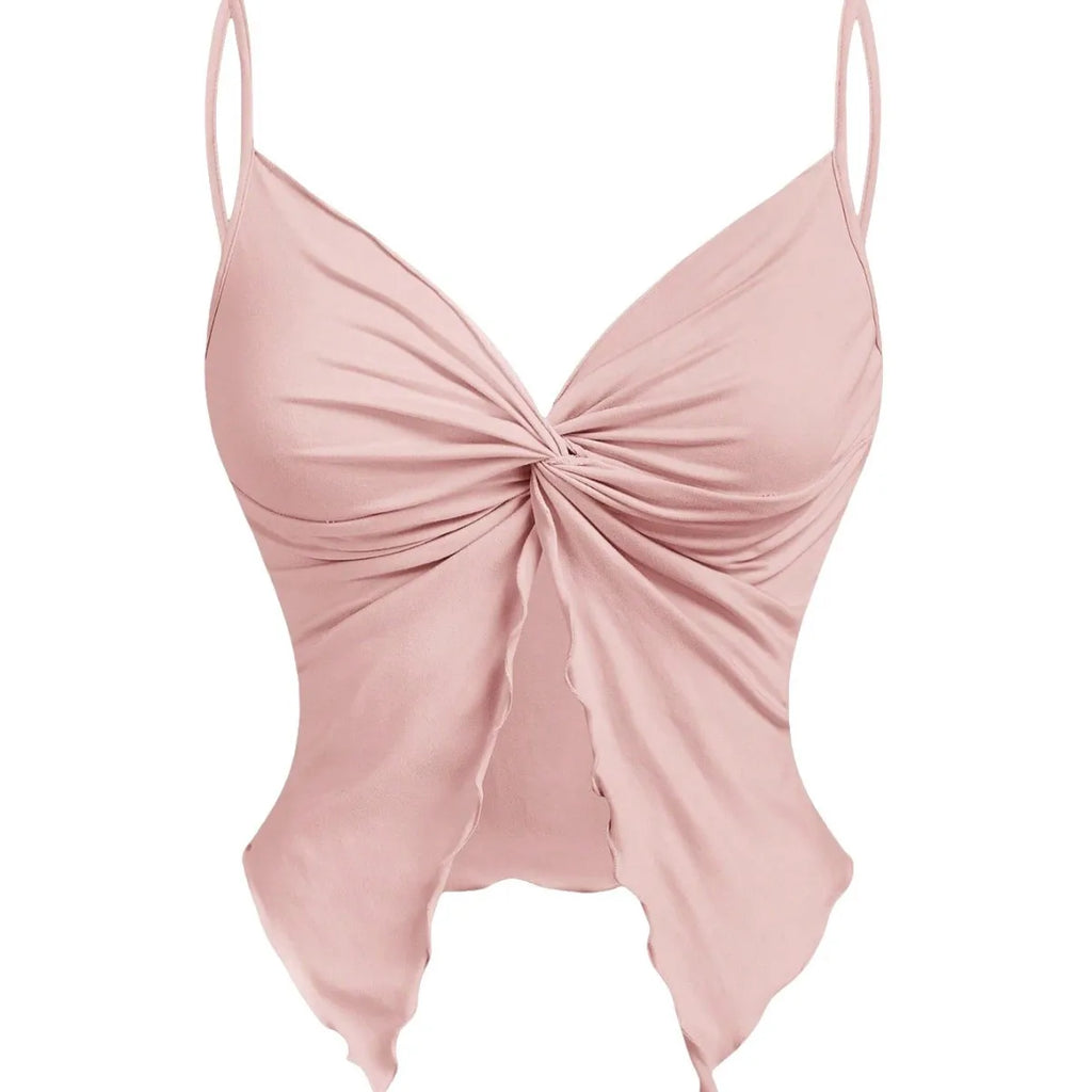 Street Style  Knot Pink Crop Top Women's Fashionable Outerwear Vest Polyester Fiber Summer Collection