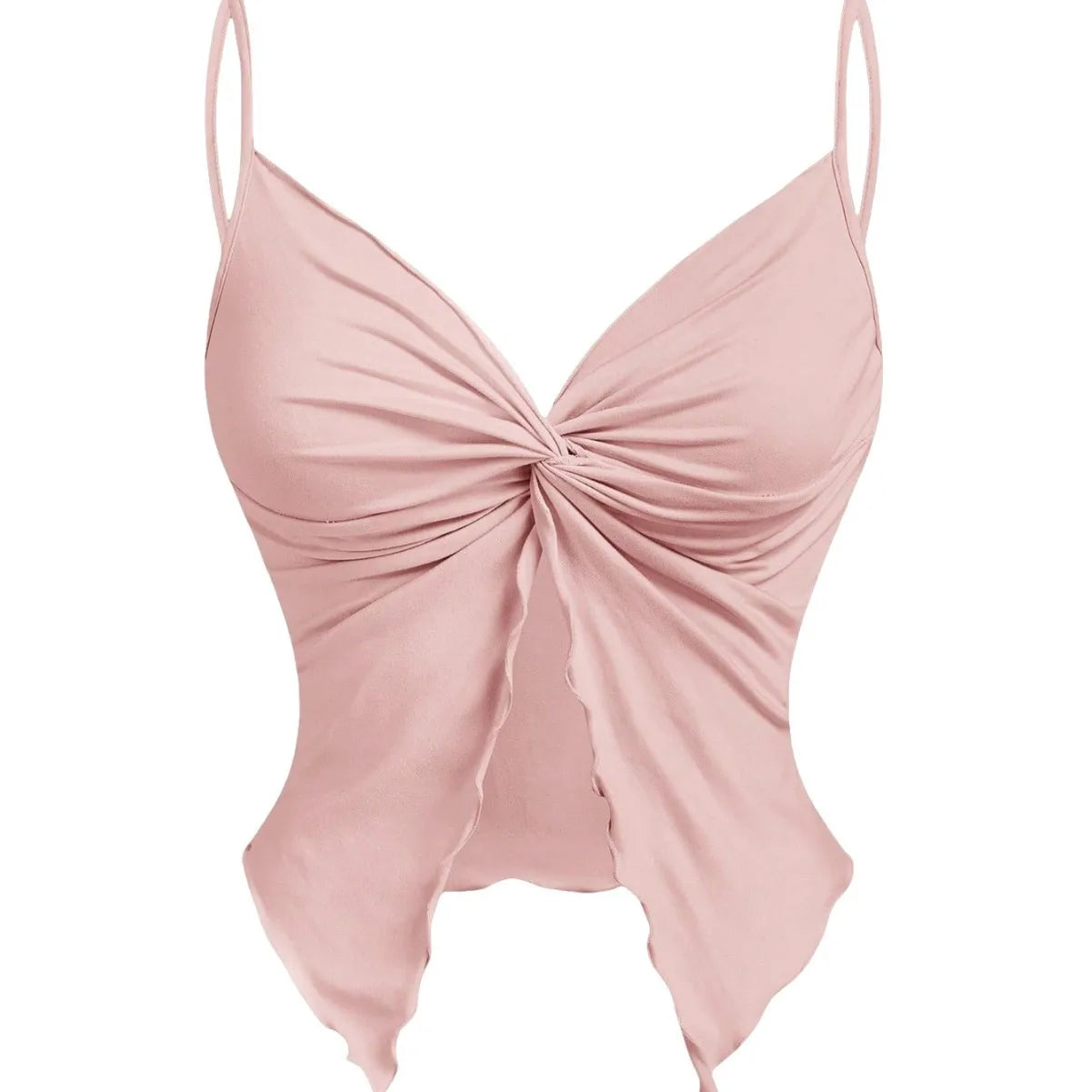 Street Style  Knot Pink Crop Top Women's Fashionable Outerwear Vest Polyester Fiber Summer Collection