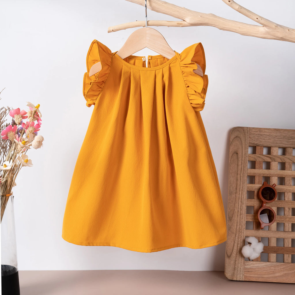 Toddler Girl Ruffle Sleeveless Dress, Solid Flared Hem Princess Party Dress, Elegant Vintage Casual Sundress for Baby Girls 1-6Y
