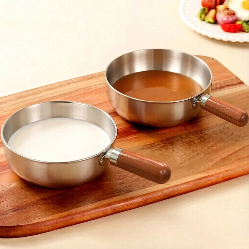 1pc Stainless Steel Pot with Heat-Resistant Wooden Handle - Induction Compatible, Non-Slip Base, Even Heat Distribution Milk Pot