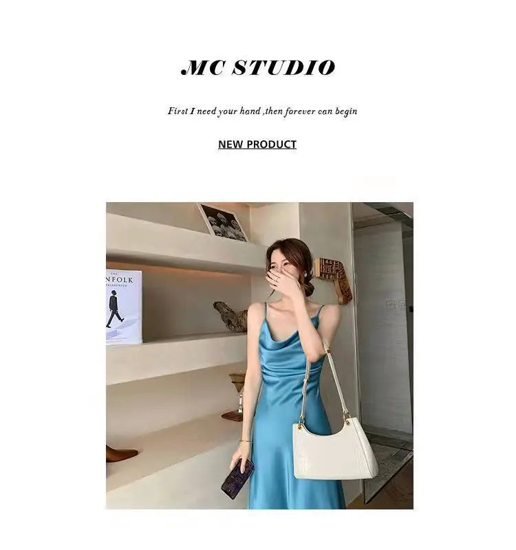 Slimming A-Line Midi Dress Women's Summer 2026 New Style Drapey Strapless Gown Gentle Wind Long Dress Polyester Solid Color
