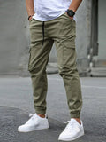 Men Elastic Drawstring Cargo Jogger Pants Multi Pocket Casual Streetwear Hip Hop Jogging Sweatpants Daily Work Trousers