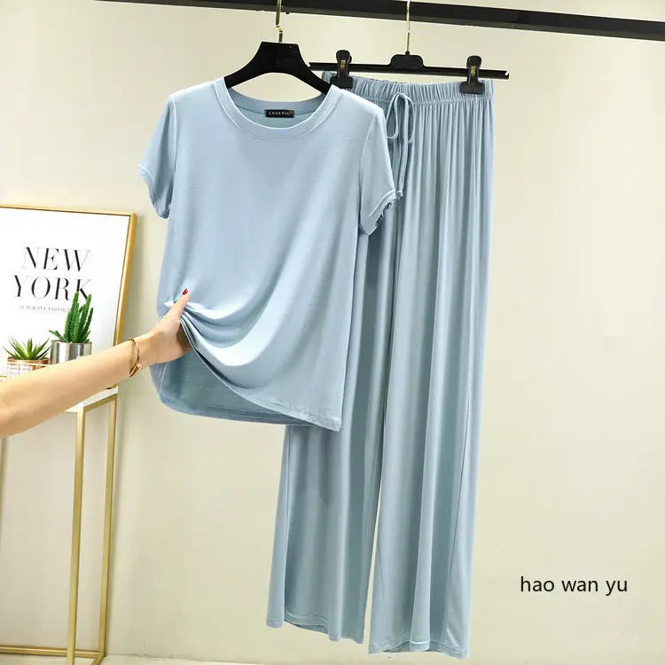 Women's Modal Pajama Set - Wide Leg Pants Casual Lounge Wear