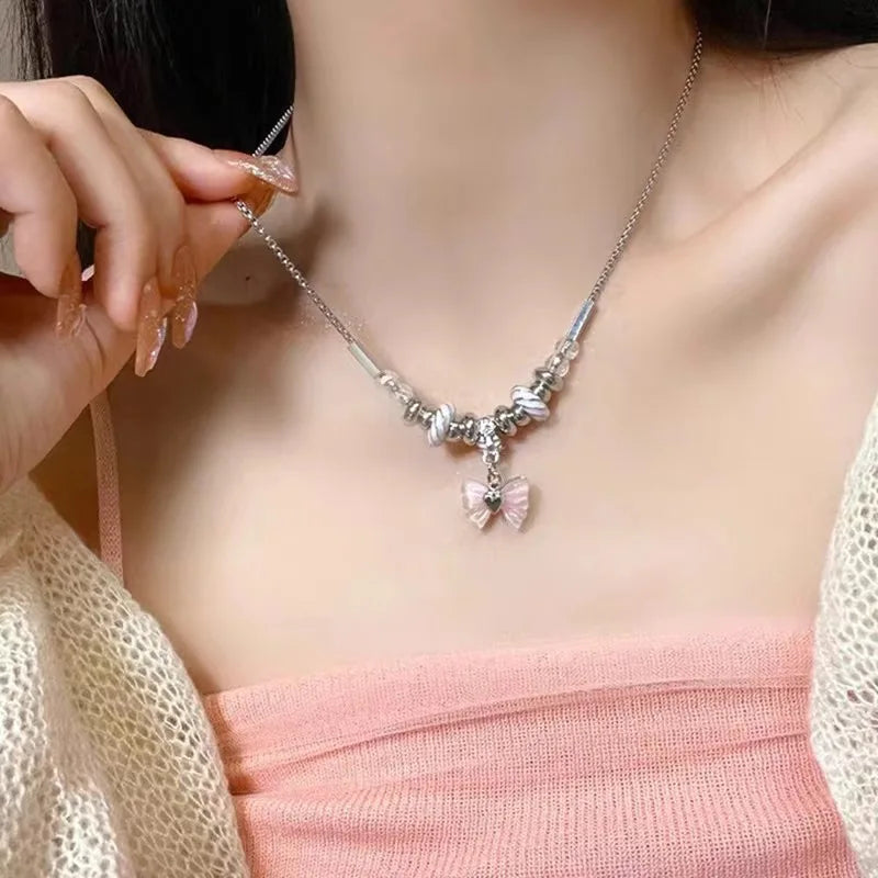 Harajuku Punk Love Heart Rhinestones Gothic Titanium Steel Necklace For Women'S New Cool Girl Jewelry Gifts For Friend