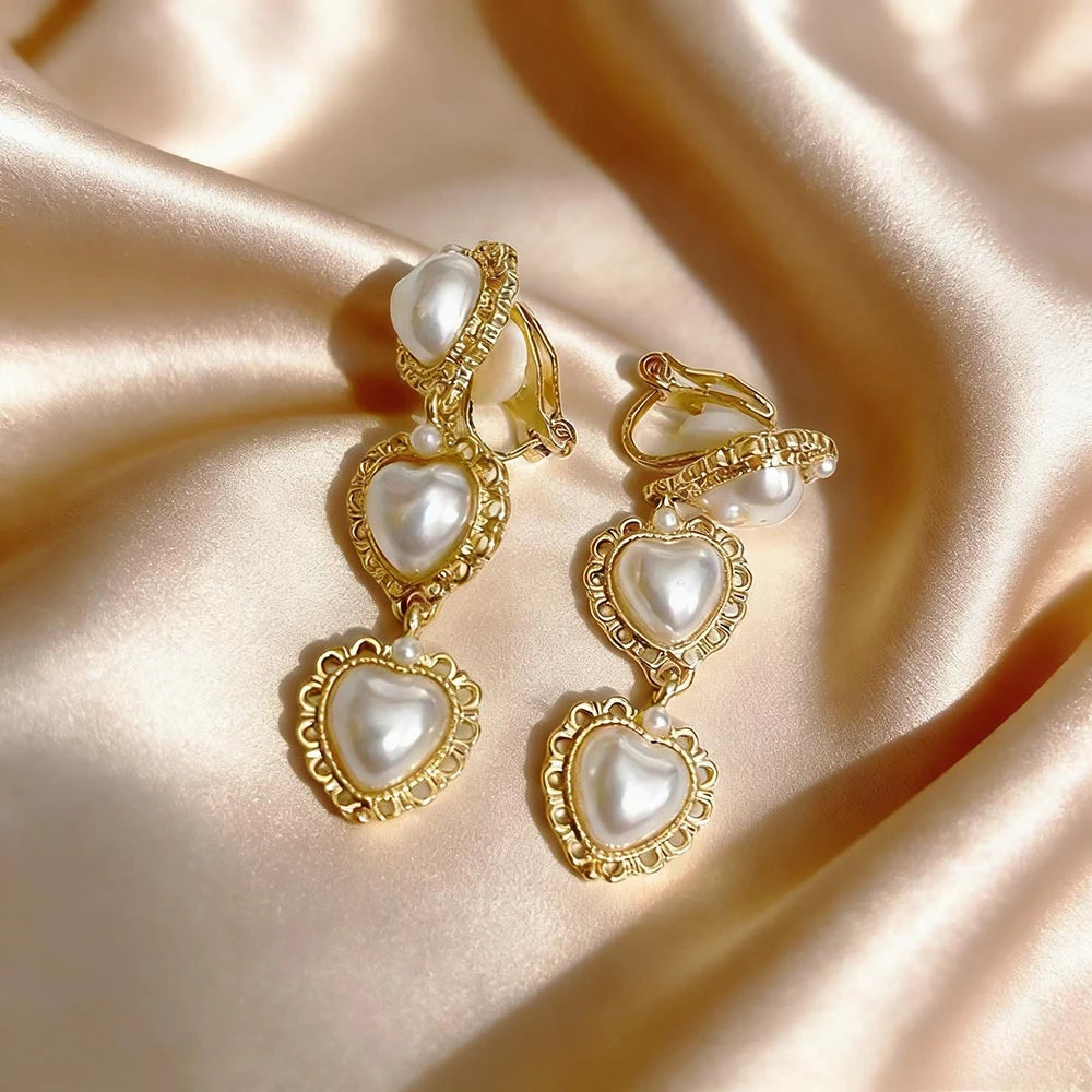 Korean Fashion Style Pearl Long Tassel Clip on Earrings for Women Simple Temperament Long Chain Non-piercing Ears Clip Earrings