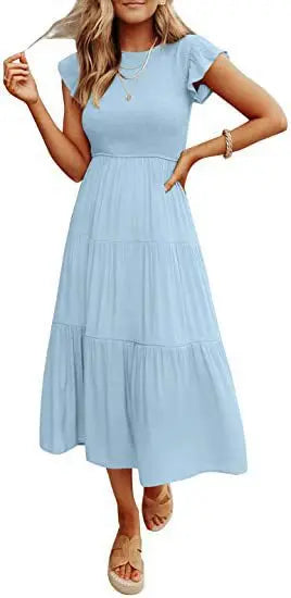 Summer New Spot Dress Women's Flying Sleeves Large Swing Skirt 2023 Quick Sale European and American Women's Cross border Mid le