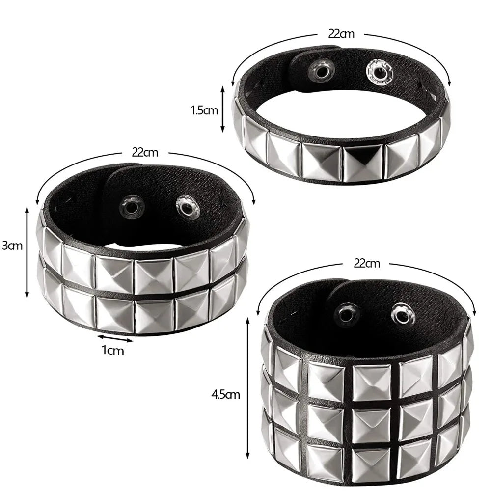 Fashion Punk Single Row Stereoscopic Square Personality Rivet Cortex Couple Bracelets for Men Women Hip-hop Rock Bangles Jewelry
