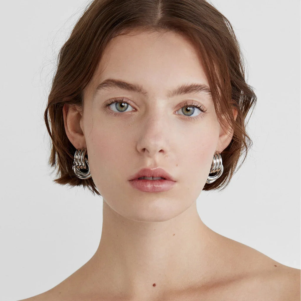 Trendy Stainless Steel Multilayer Circle Twist Knot Earrings For Women'S Texture Mixed Color Gold Plated Statement Earring Bijoux