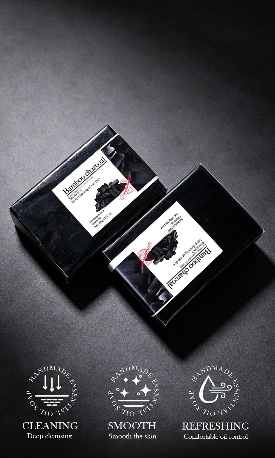 Bamboo Charcoal Handmade Soap - 100g Natural Organic Cleansing Bar