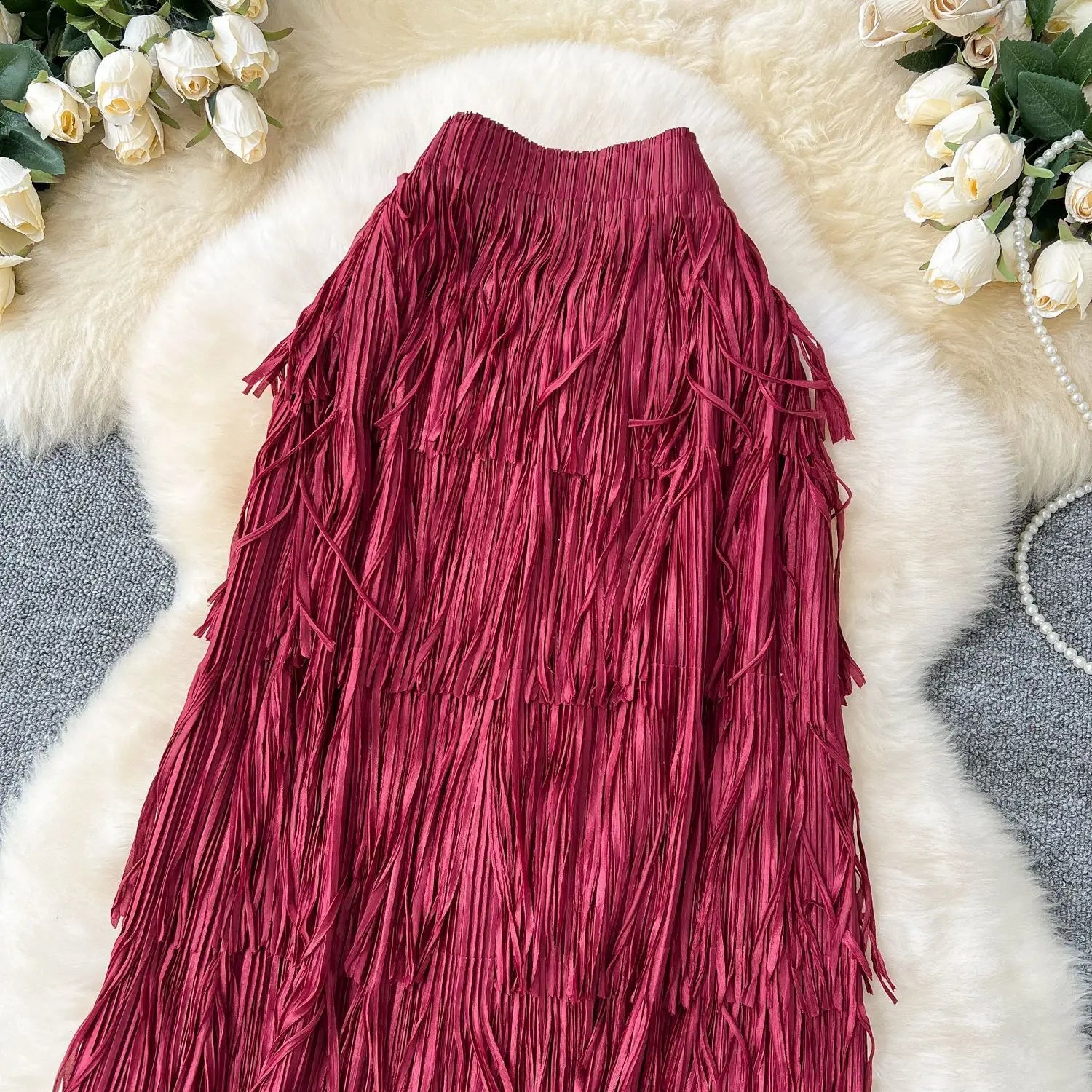 New In 2026 Spring Summer Tassel Midi Long Skirt For Women Trendy High Waist Streetwear Casual Skirts
