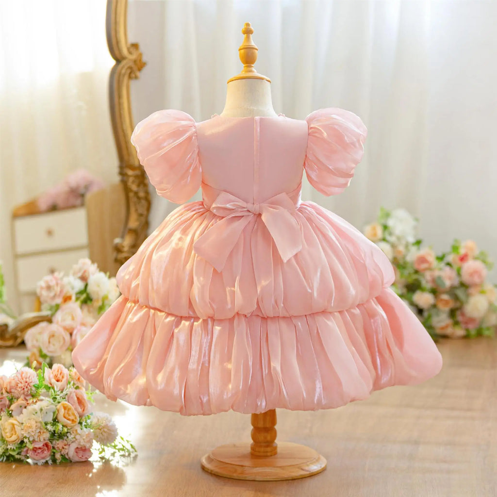 Hetiso Baby Girls Party Dress Puff Sleeve Newborn Birthday Ball Gown Beading Infant Christmas Holiday Frocks 0-2 Years