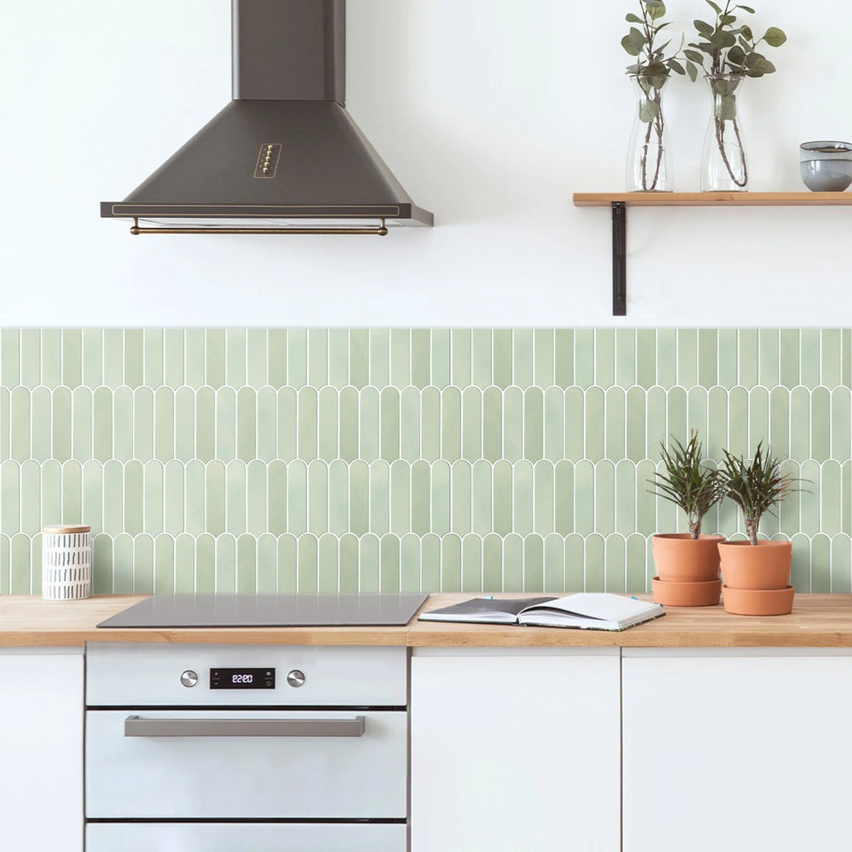1/10pcs 3D Fish Scale Tile Sticker, Self-adhesive 3D Green Tile Backsplash for Kitchen Bathroom, Water Mold Resistant, 30x30cm