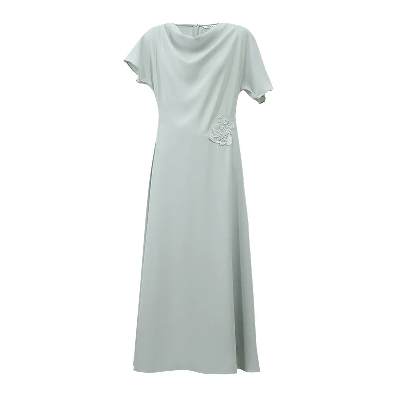 Amii Women’s Dress 2026 Summer New Asymmetric Dolman Sleeve Cowl Neck Lace Slim Fit Elegant Midi A-Line Dress For Women 12642108