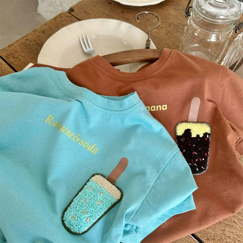 Summer New Children'S 100% Cotton T-Shirt Baby Boys Fashion Short-Sleeved Cartoon Tops Kids Girl Patchwork Costume Outerwears