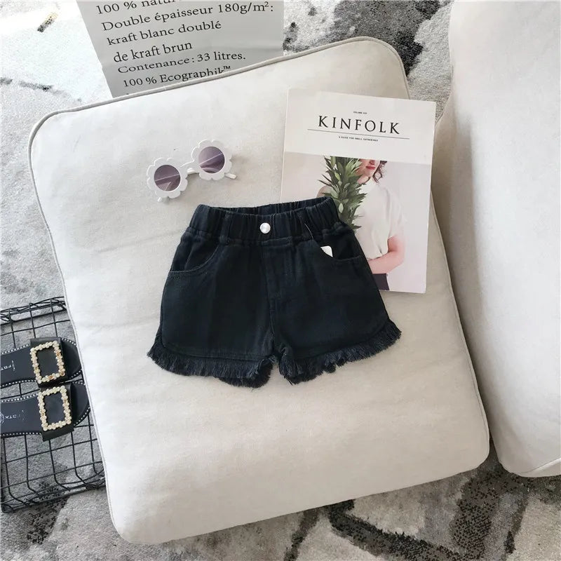 Girls Denim Shorts 2026 Summer 1-7Y Kids Short Jeans Solid Color Fashion Comfotable Clothing with Korean Style Pants