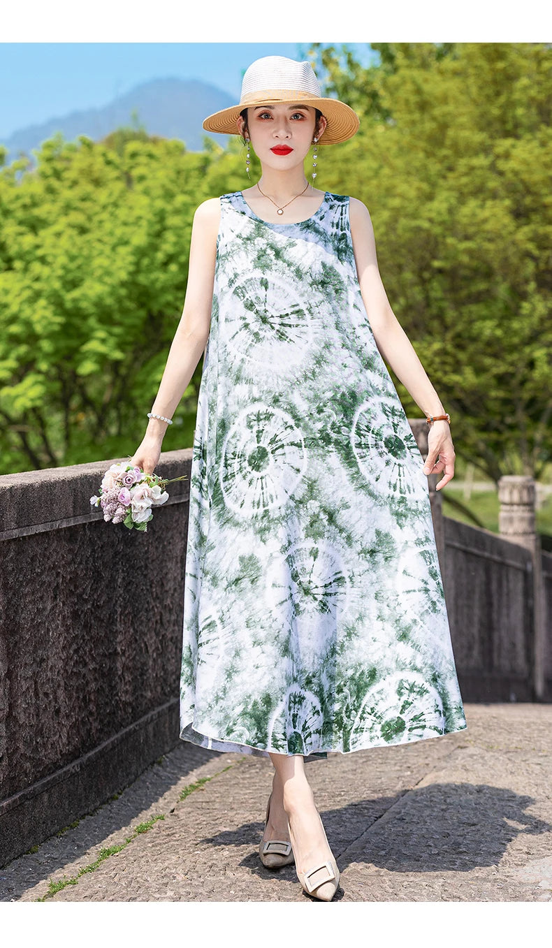 New Women Summer Dresses Vintage Dress FashionRobe Plus Size Sleeveless Femme Casual Print Dresses