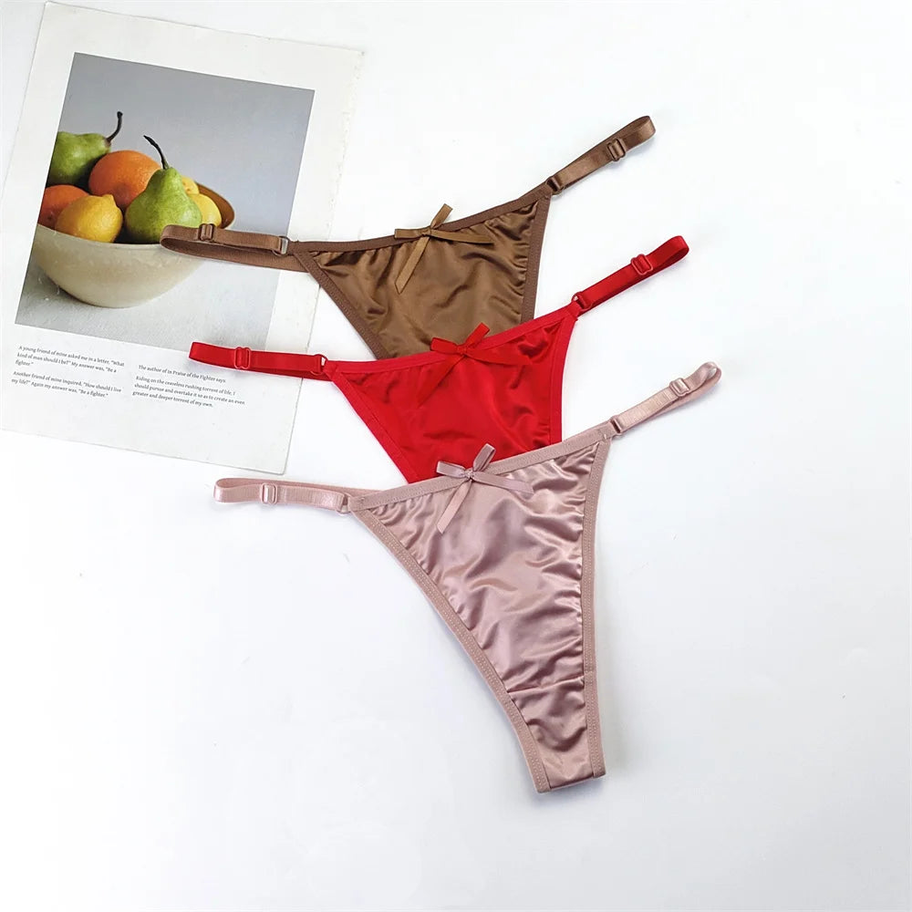 3-Piece Women's Adjustable Satin G-String Thong Panty Set