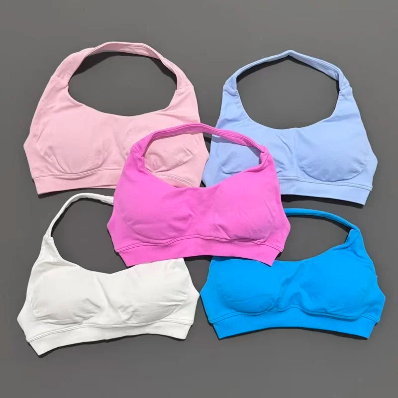 Women Sports Bra Seamless Halter Yoga Clothes Removable Cups Women Workout Clothing Gym Backless Bra Running Workout Tops
