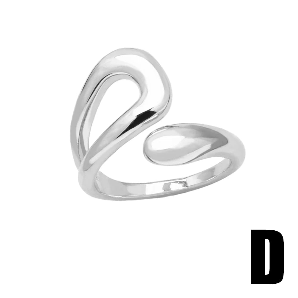 Righ93 Women Adjustable Open Brass Ring Gold Plated Copper Polished Silver Tone Jewelry Trend