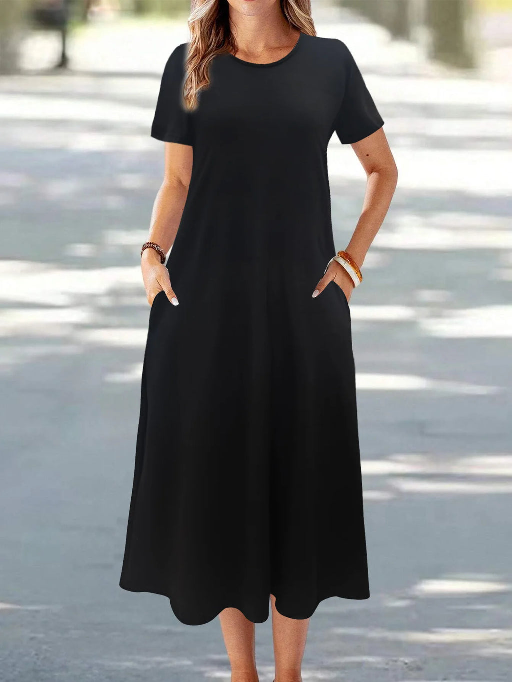 Casual Versatile High Quality round Neck T-Shirt Dress Fashionable Trendy Polyester Long Skirt Elegant Style All-Match Design