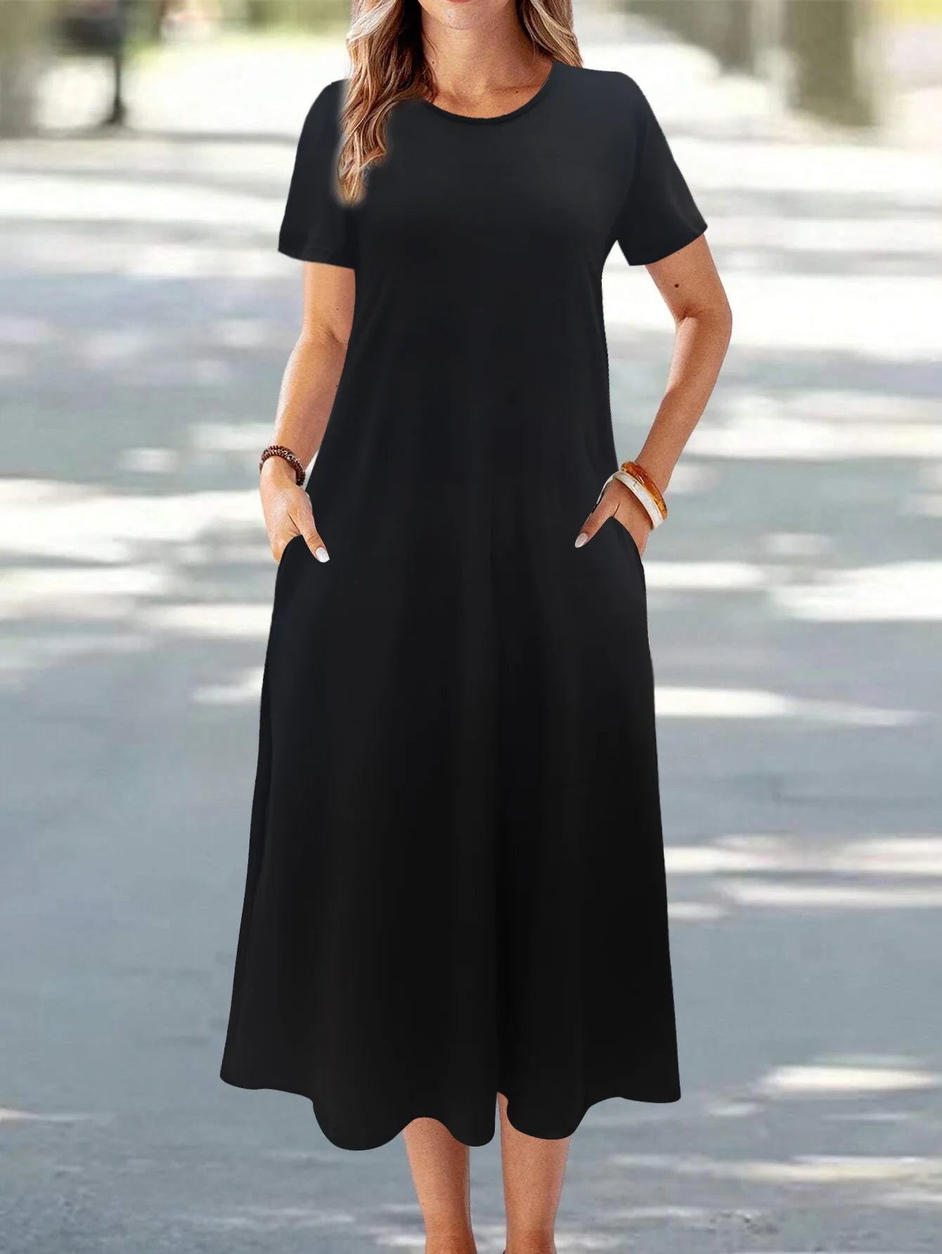 Casual Versatile High Quality round Neck T-Shirt Dress Fashionable Trendy Polyester Long Skirt Elegant Style All-Match Design