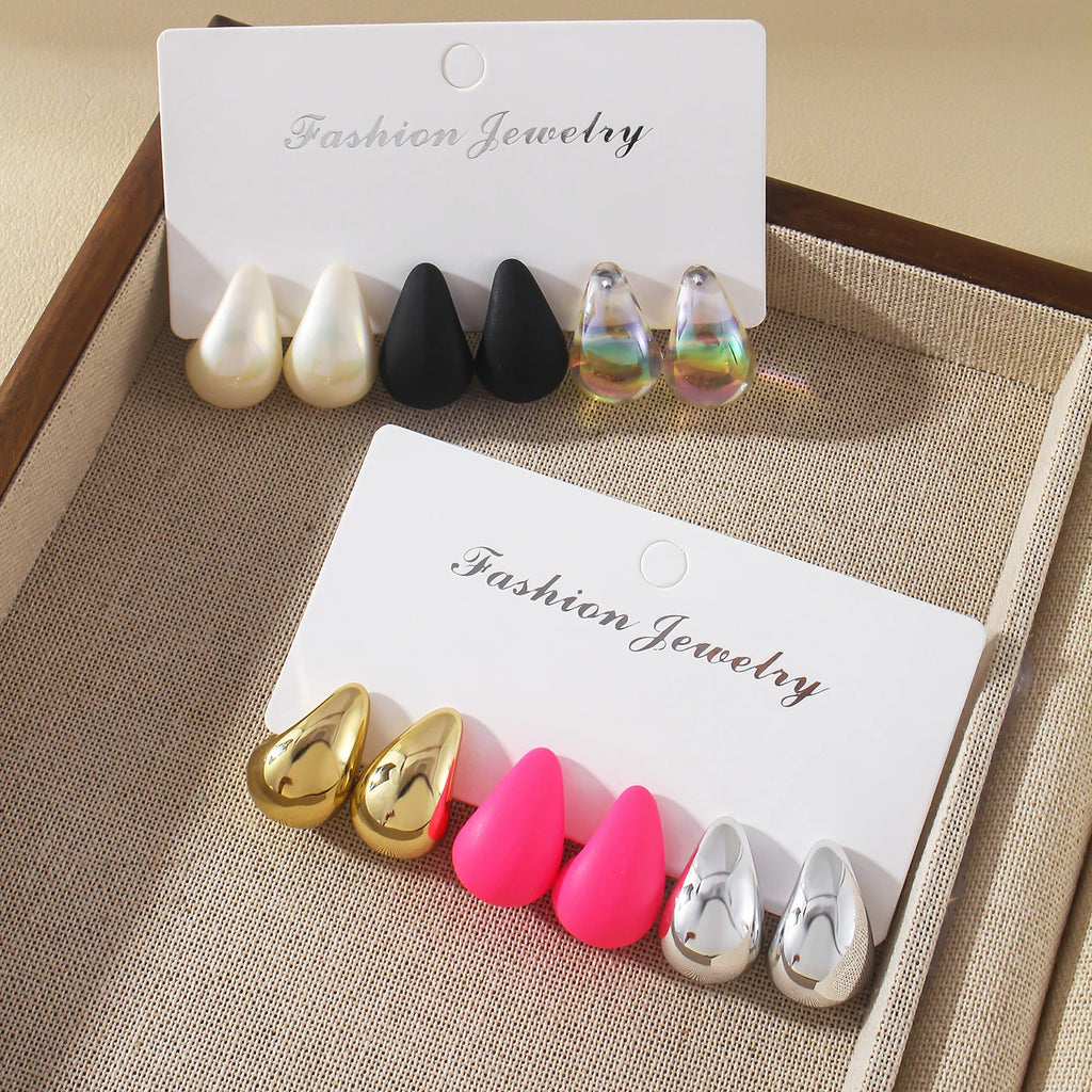Classic Fashion Waterdrop Stud Earrings Punk Smooth Teardrop Earrings Set Charming Women's Daily Versatile Dating Party Jewelry