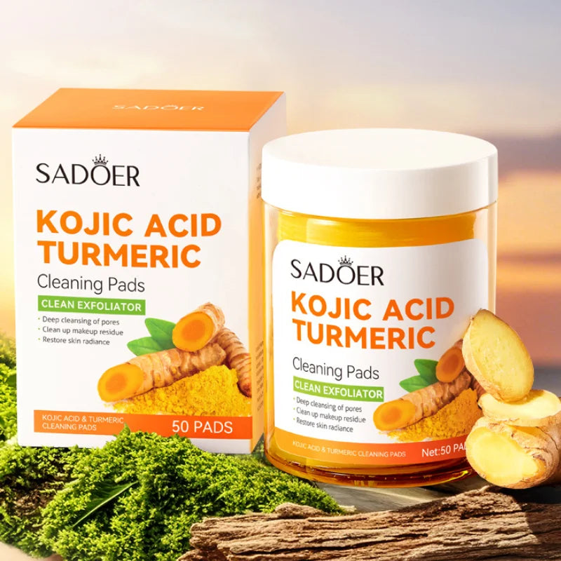 50 Pads/1 Box Kojic Acid Turmeric Cleansing Pads, Moisturizing Deep Cleansing