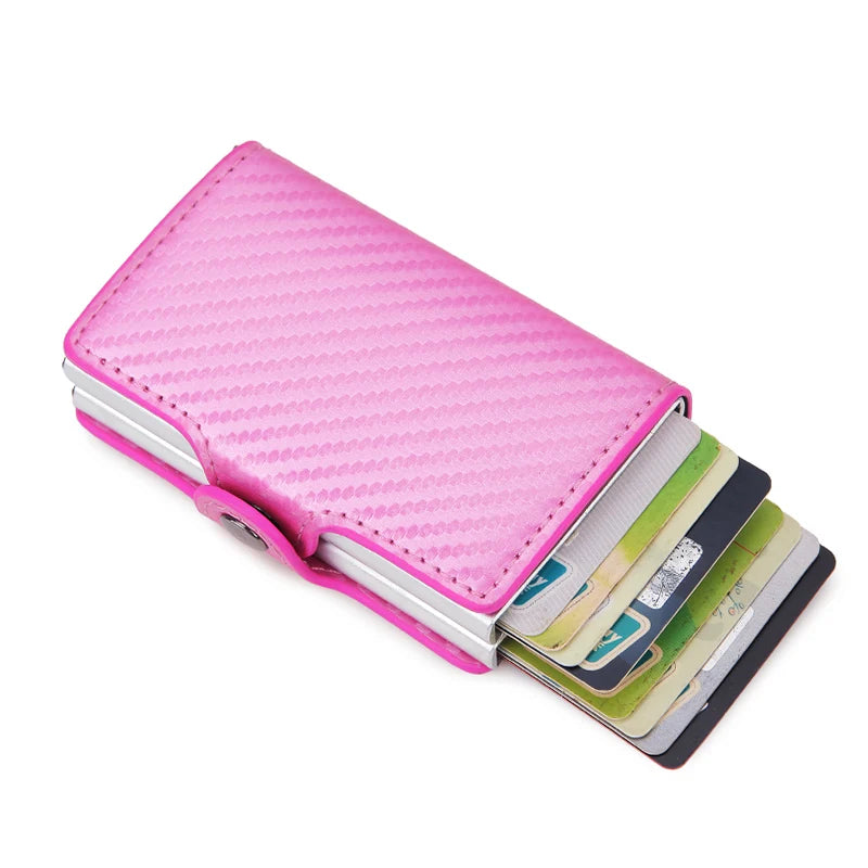 RFID Blocking Men Wallet Credit Card Holder Leather Card Wallet Double Metal Box ID Card Holder Money Clip Purse New 2023