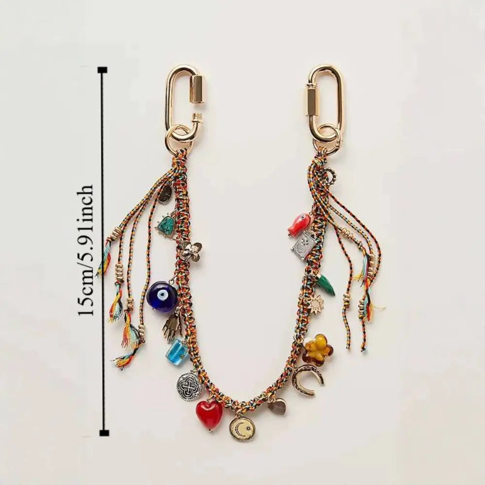 Stylish Lanyard Letter Beaded Keychain Beaded Star Turkish Evil Eye Pendant Aesthetic Charm Tassel Key Chain Girls Gifts
