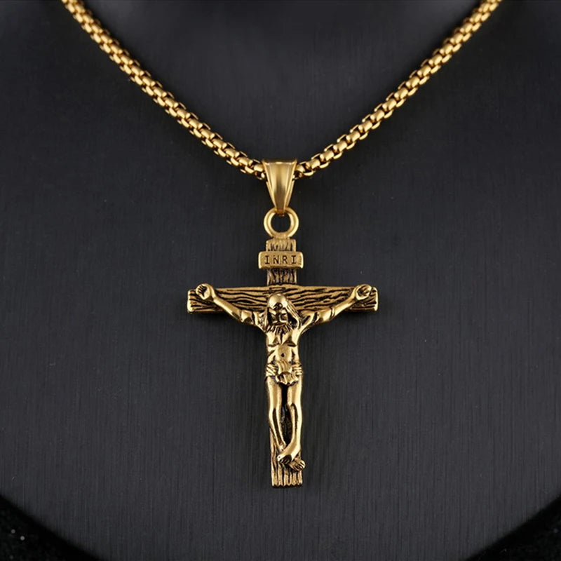 Creative Christian Jesus Cross Necklace Trendy Personalized Stainless Steel Necklace Religious Cross Pendant Jewelry Prayer