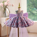 2026 Cute Sweet Purple Children Fashion Floral Sleeveless Kids Host Princess Gown Costume Girls Birthday Party Dress Summer New