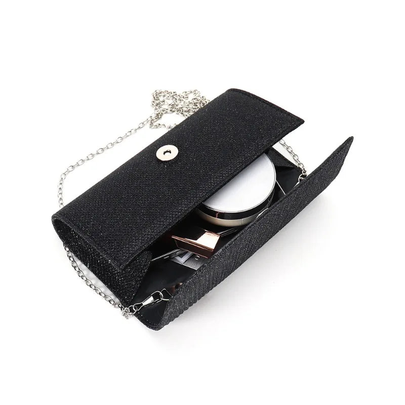2026 New Women Fold Glitter Handbag Shiny Envelope Evening Bag Ladies Pleated Silver Clutch Chain Wedding Party Mini Long Purse