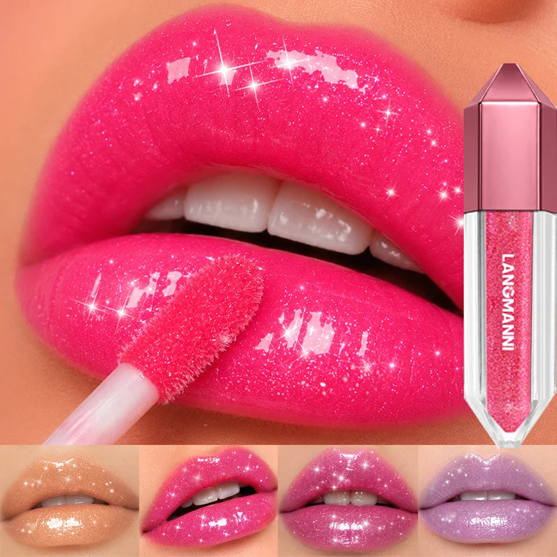 12Color Diamond Lip Glaze Pearl Sparkling Metallic Mirror Lip Gloss Moisturizing Gothic Black Rose Lipstick Halloween Lip Makeup