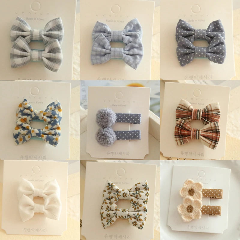 AITOUSHI Girls' Cotton Bow Hair Clips - Handmade Classical Headwear