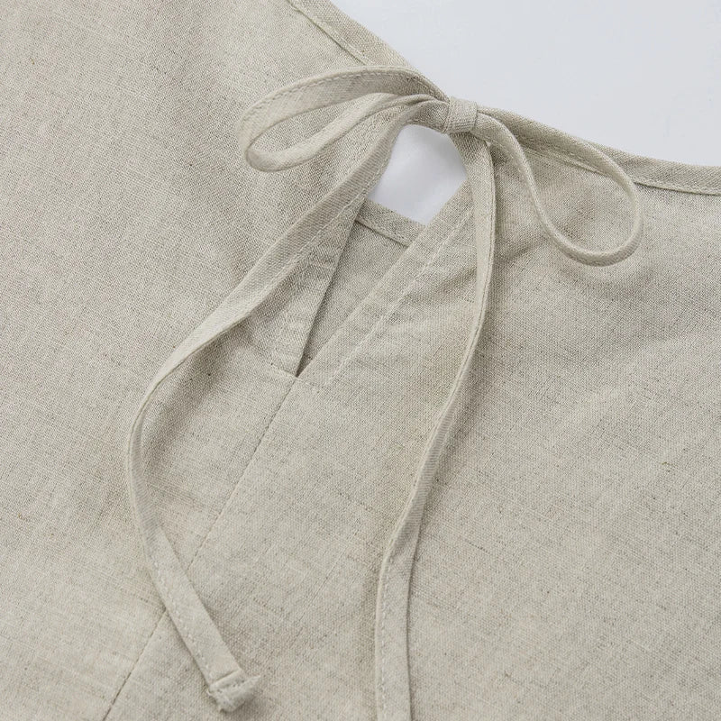 Cotton Linen Dresses For Women 2026 Casualshort Sleeve Back Bandage Harajuku Long Dresse Ladies Dresses Summer Sale Vestidos