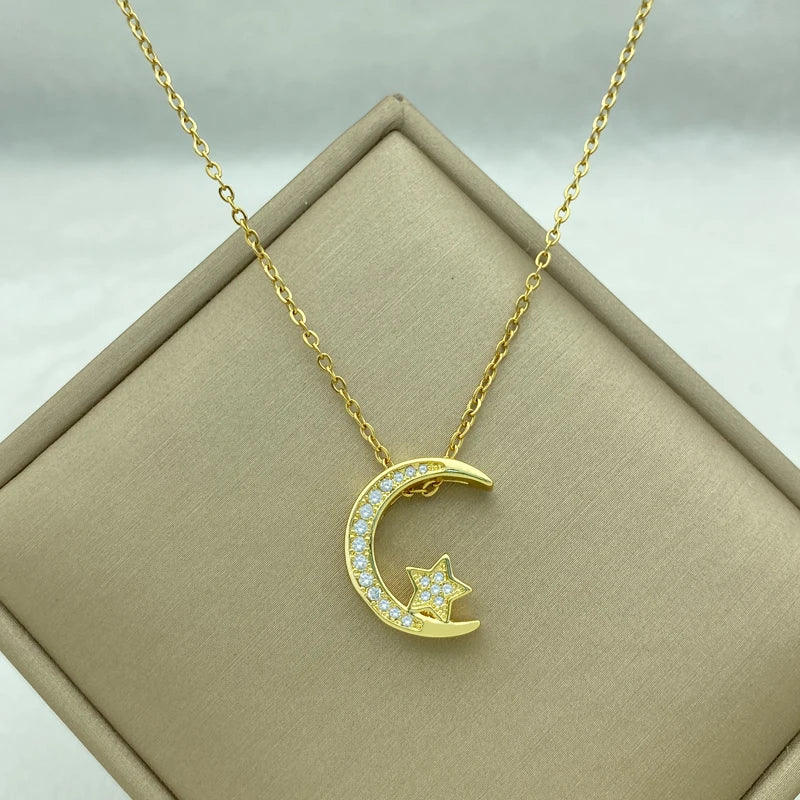 18K Gold Plated Stainless Steel Necklace for Women Copper Pendant Necklace Gold Plated Heart Butterfly Zircon Jewelry