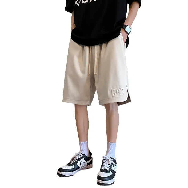 Men's Summer Ice Silk Thin Breathable Straight Leg Pants Five-Quarter Casual Shorts Polyester Fabric Comfortable Lightweight