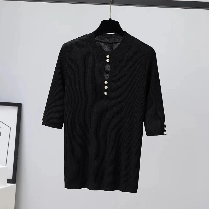 2026 Spring Autumn Korean Fashion Solid Sweater Women Short Sleeve Tops Pull Femme Casual Slim Female Pullover Knitted Clothes