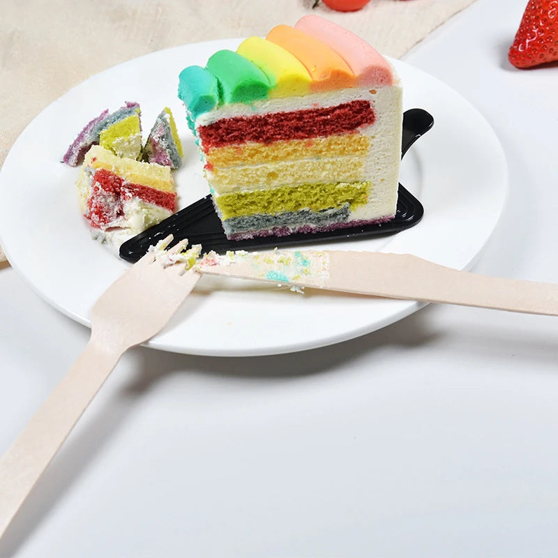 50/100PCS Disposable Wooden Tableware Wedding Party Wooden Knife Fork Spoon Tableware for Tasting Yogurt Ice Cream Cake