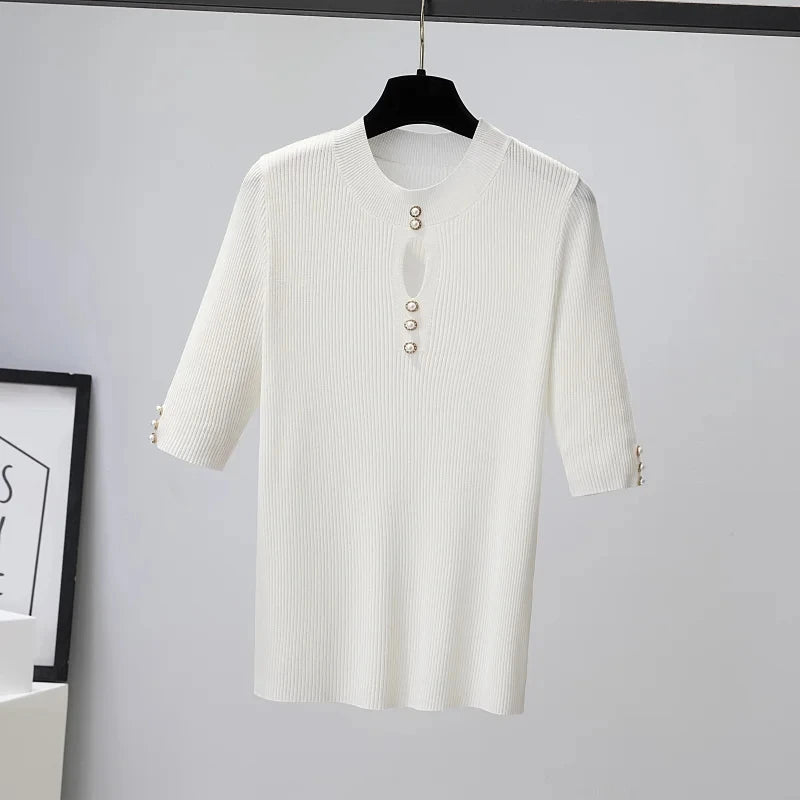 2026 Spring Autumn Korean Fashion Solid Sweater Women Short Sleeve Tops Pull Femme Casual Slim Female Pullover Knitted Clothes