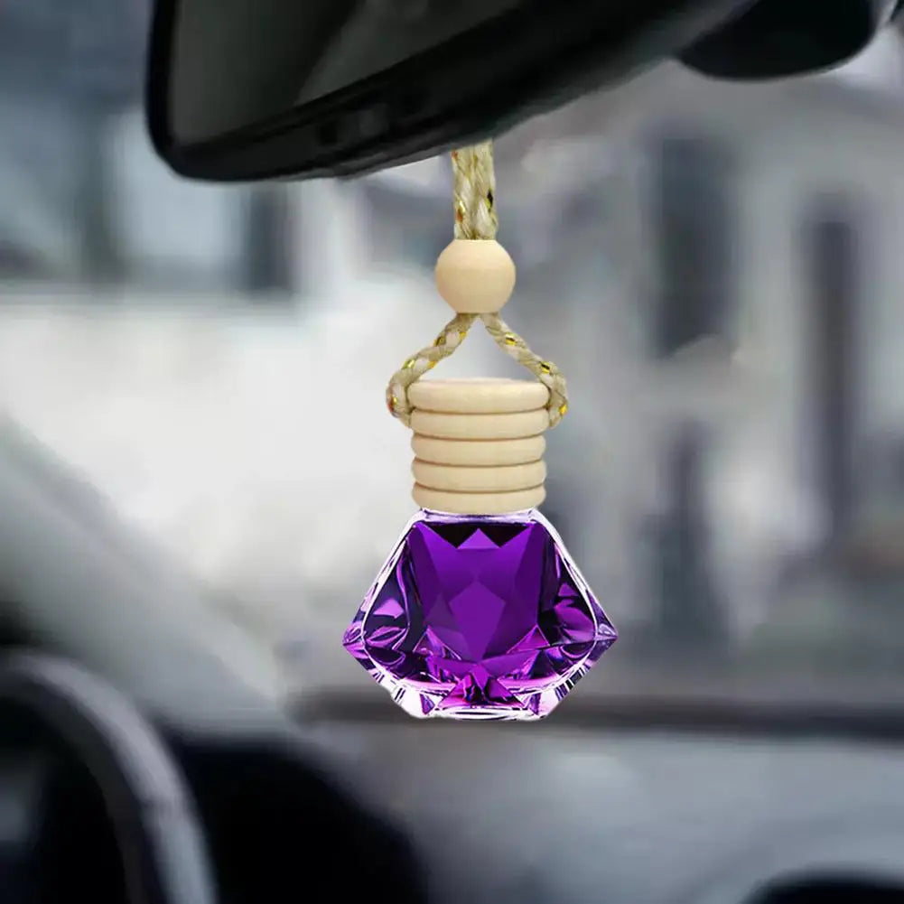 Car Hanging Perfume Bottle Glass Essential Oil Diffuser Refillable Air Freshener Wooden Cap Auto Decoration