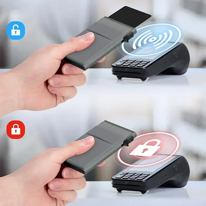 Rfid Anti Blocking Smart ID Bank Credit Card Holder Wallet Metal Thin Slim Men Women Pop Up Minimalist Metal Cardholder Case
