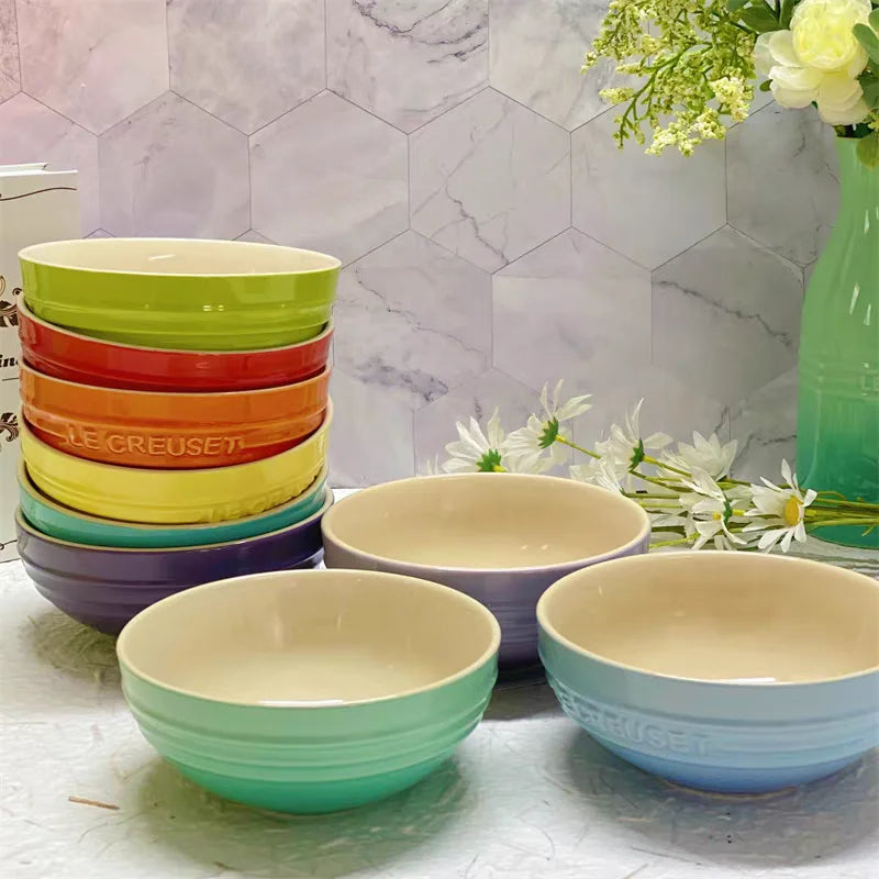 Le Creuset Cool Color Cerc Bowl for Salad Soup Noodles Fruit Rice round Multifunctional Dining Utensils French Sle Daily...