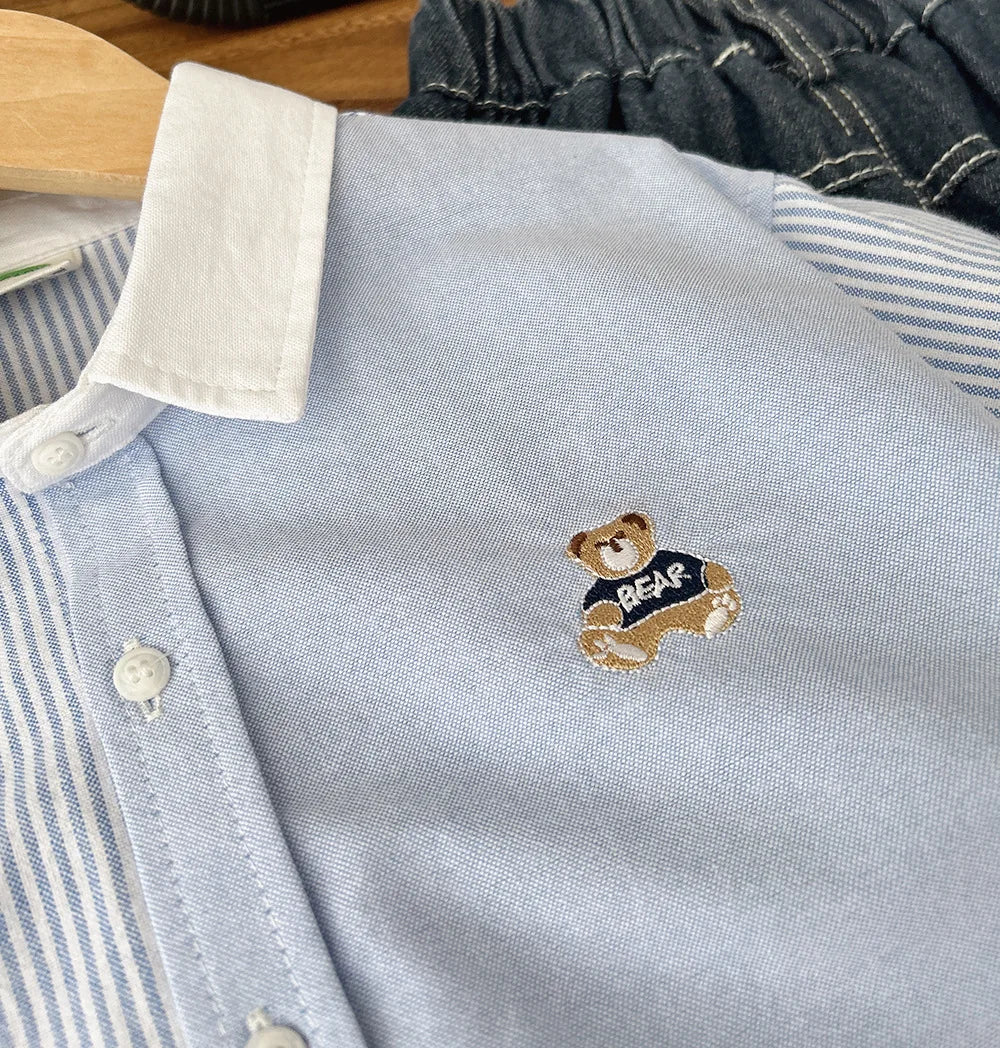 Cute Bear Boys Polo Shirts Long Sleeve Kids Tops Children's Clothes