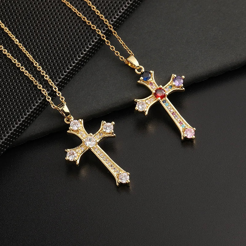 Fashionable Jesus Cross Necklace Exquisite Zircon Jewelry Personality Versatile Clavicle Chain Pendant Lucky