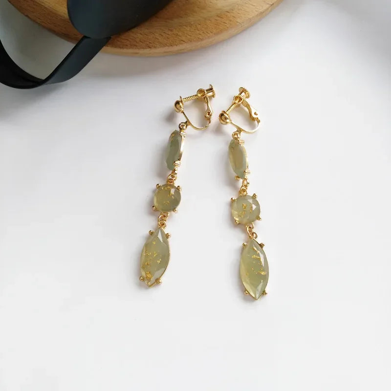 Korean Fashion Style Pearl Long Tassel Clip on Earrings for Women Simple Temperament Long Chain Non-piercing Ears Clip Earrings