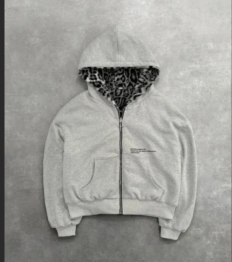 BiggOrange Plum Tree Embroidered Oversized Zipper Hoodie - Pink