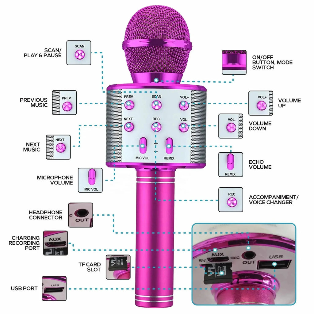 Kids Microphone for Singing, Wireless Bluetooth Karaoke Microphone for Adults, Toys for Girls Boys Gift for Birthday Party