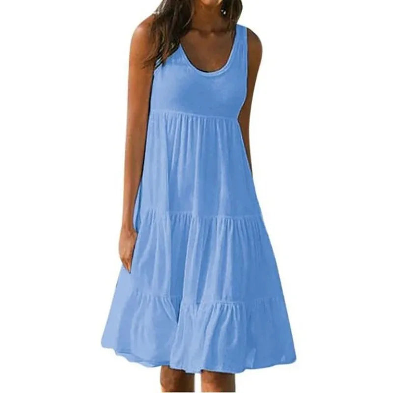 Summer Women Casual Solid Mini Dress 2026  Elegant Sleeveless Ruffles Loose Short Dress Beach Party Sundress Oversize Streetwear