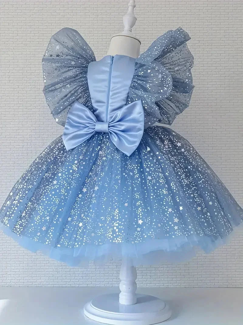 Children Summer Dresses Star Sequin Princess Dress Toddler Girls Puffy Mesh Wedding Dress Luxury Evening Dress Baby Clothes 1-5Y